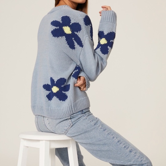 Rails Blue Floral Crew Neck Sweater - Picture 4 of 7